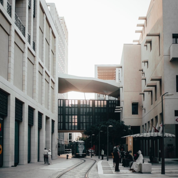 tramway between buildings