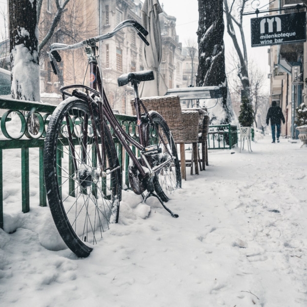 bicycle on snow covered street
