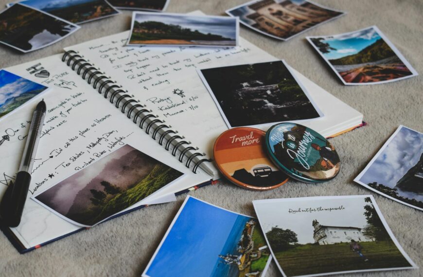 assorted photos and notebook