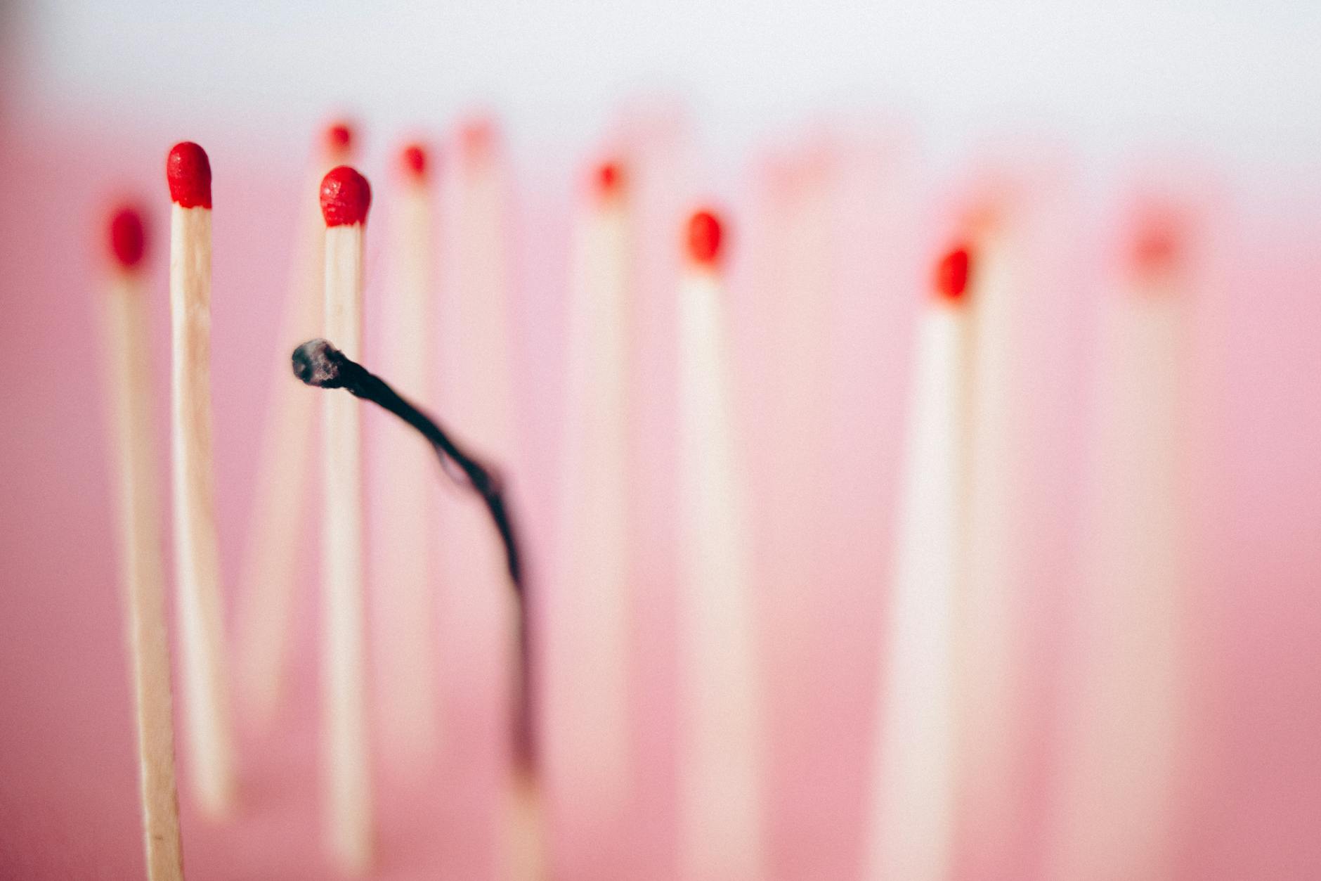 close up shot of a burned matchstick