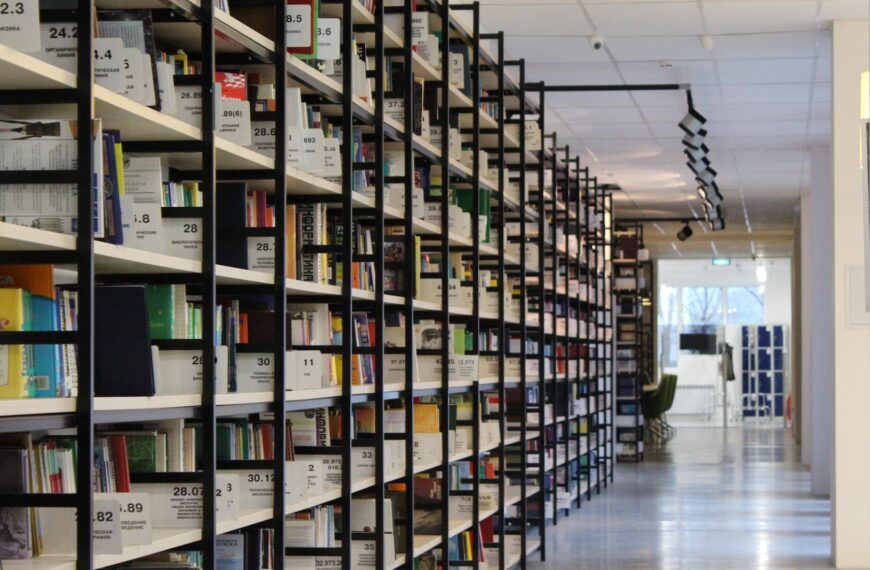 stack of books in shelf