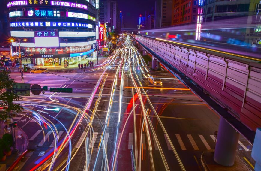 light trails on city street