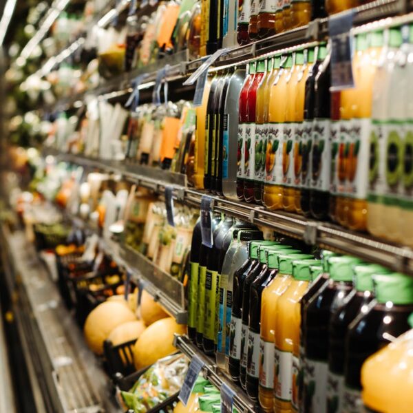 commercial refrigerator with grocery items