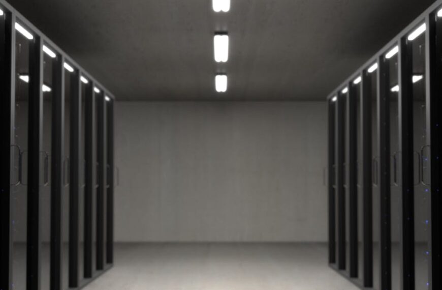 black server racks on a room