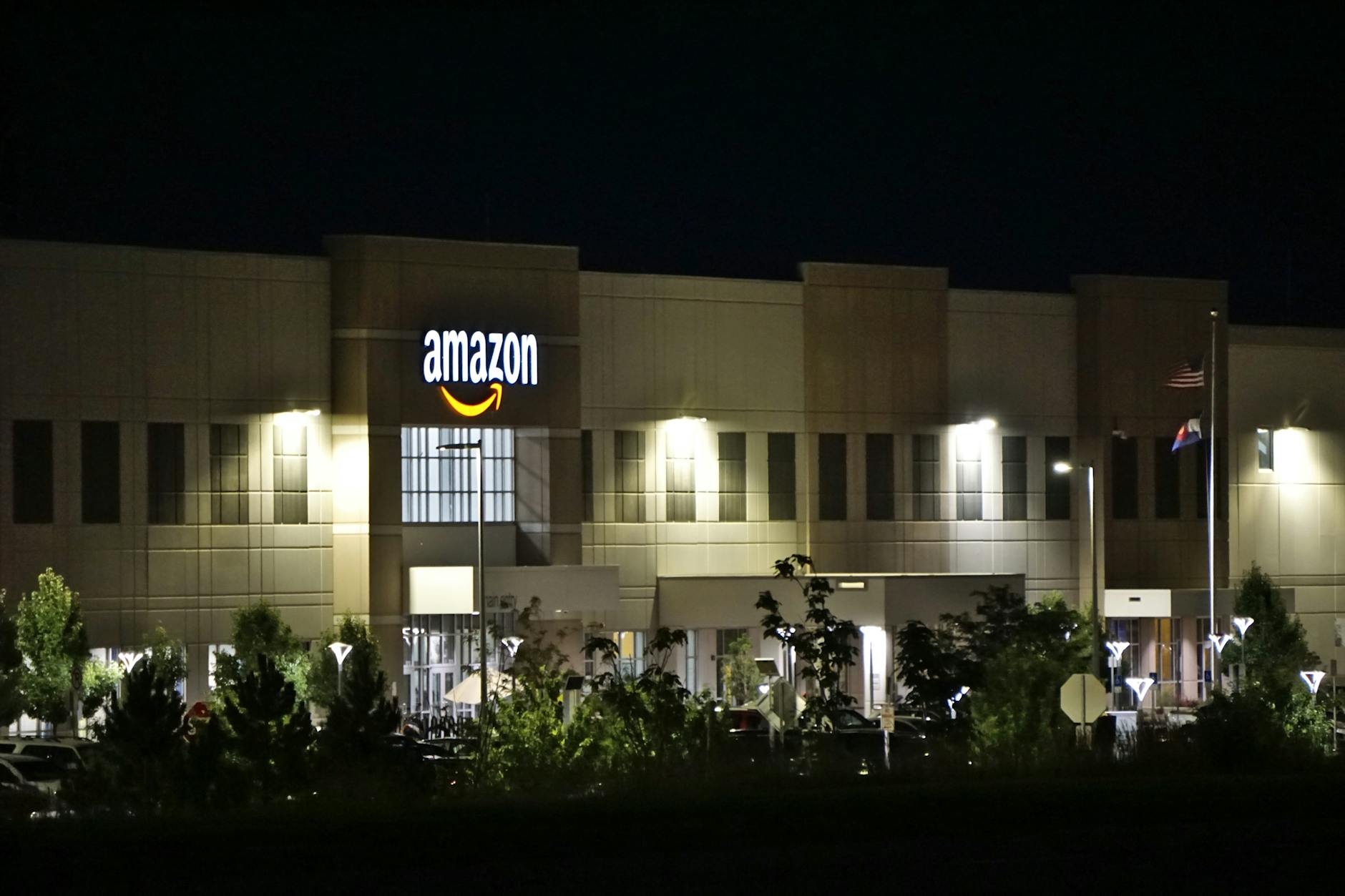 amazon concrete building during night time