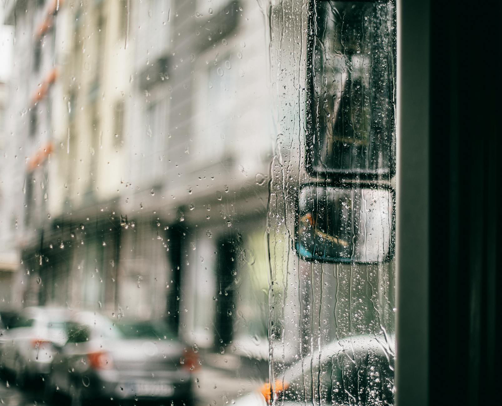 wet windscreen of bus in rainy day