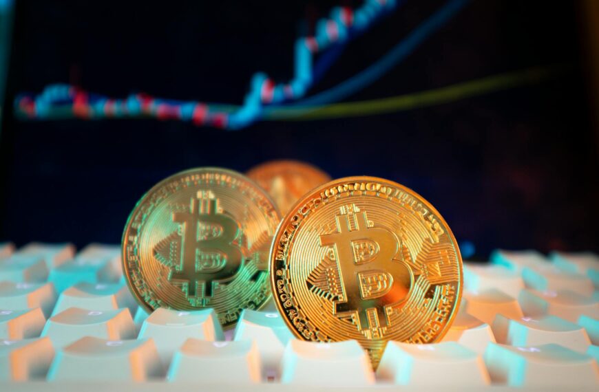 bitcoin cryptocurrency on keyboard background